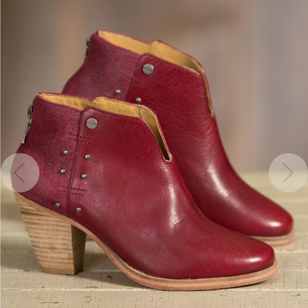 Red leather bootie ankle boots studded western meet urban